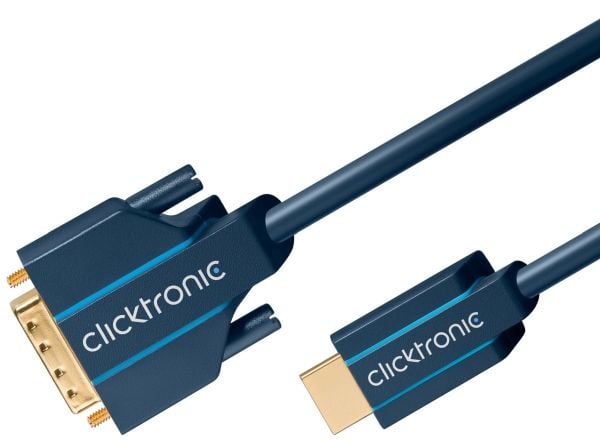 ClickTronic 3m HDMI/DVI Adapter, 3 m, HDMI, DVI-D, Gull, 4,95 Gbit/s, Blå