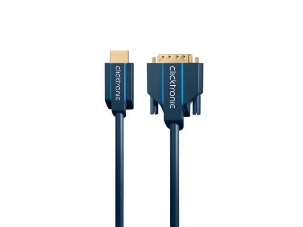ClickTronic 3m HDMI/DVI Adapter, 3 m, HDMI, DVI-D, Gull, 4,95 Gbit/s, Blå