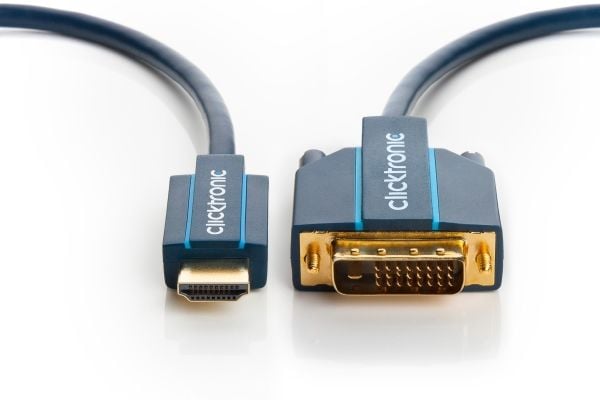 ClickTronic 3m HDMI/DVI Adapter, 3 m, HDMI, DVI-D, Gull, 4,95 Gbit/s, Blå