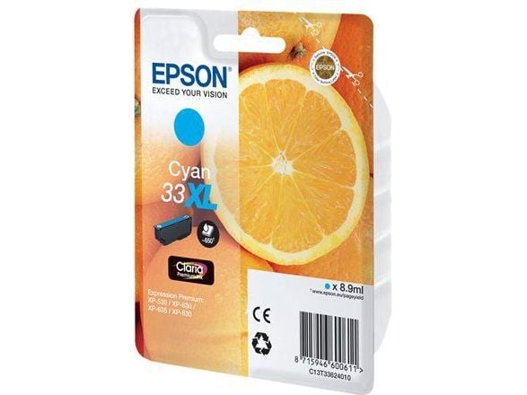 Epson 33XL - 8,9 ml - XL - syaani - alkuperäinen - läpipainopakkaus - värikasetti - Expression Home XP-635, 830; Expression Premium XP-530, 540, 63...