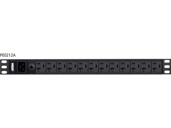 ATEN PE0212G, Grunnleggende, 1U, Enkelfaset, Aluminium, Sort, 12 AC-utganger