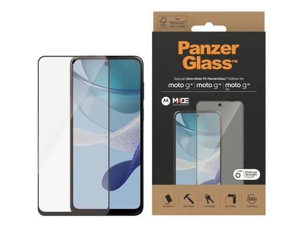 PanzerGlass - Skjermbeskyttelse for mobiltelefon - ultrabred passform - glass - rammefarge svart - for Motorola Moto G13, G23, G53, G53 5G