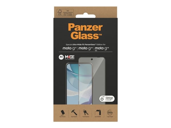 PanzerGlass - Skjermbeskyttelse for mobiltelefon - ultrabred passform - glass - rammefarge svart - for Motorola Moto G13, G23, G53, G53 5G
