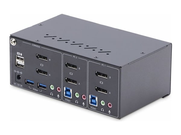 Startech 2-Port Dual-Monitor DisplayPort KVM Switch, 4K 60Hz, 2x USB 5Gbps Hub Ports, 2x USB 2.0 HID Ports, Hotkey and Push-Button Switching, TAA C...