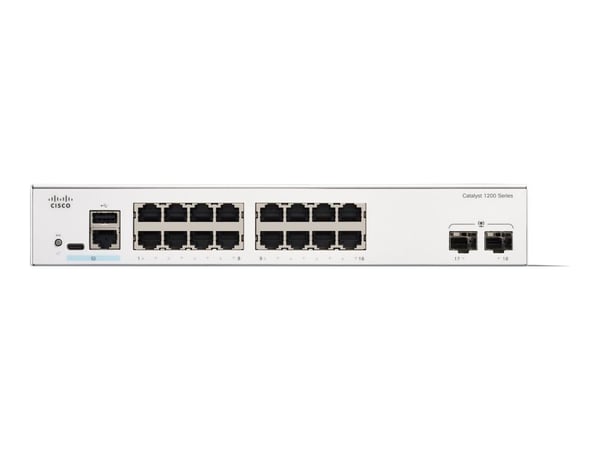 Cisco Catalyst 1200-16T-2G - Switch - L3 - smart - 16 x 10/100/1000 + 2 x Gigabit Ethernet SFP - rackmonterbar