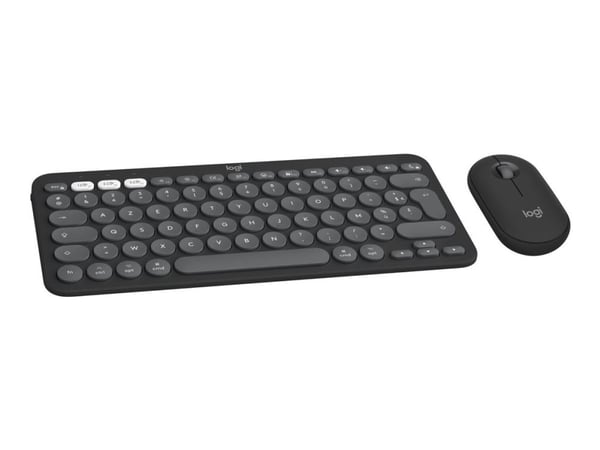 Logitech 920-012244, Langaton, RF Wireless + Bluetooth, Näppäimen saksikytkin, QWERTY, Grafiitti, Sisältää hiiren