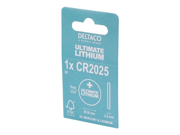 Deltaco ULT-CR2025-1P, Kertakäyttöinen akku, CR2025, Litium, 3 V, 1 kpl, Cd (kadmium), Hg (elohopea)