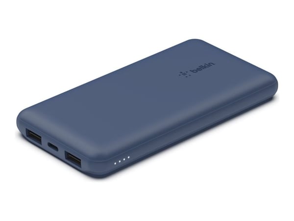 Belkin BoostCharge - Strømbank - 10000 mAh - 18 watt - 3 utgangskontakter (USB-C, 2 x USB) - blå