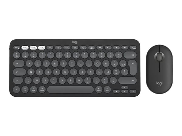Logitech 920-012244, Langaton, RF Wireless + Bluetooth, Näppäimen saksikytkin, QWERTY, Grafiitti, Sisältää hiiren