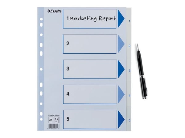 Esselte - Inndeler - 5 deler - fortrykt: 1-5 - for A4 (210 x 297 mm) - med fliker - hvit