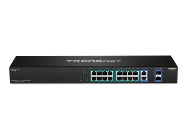 TRENDnet TPE TG182F - Switch - 16 x 10/100/1000 (PoE+) + 2 x kombo for Gigabit Ethernet/Gigabit SFP - rackmonterbar - PoE+ (440 W) - TAA-samsvar