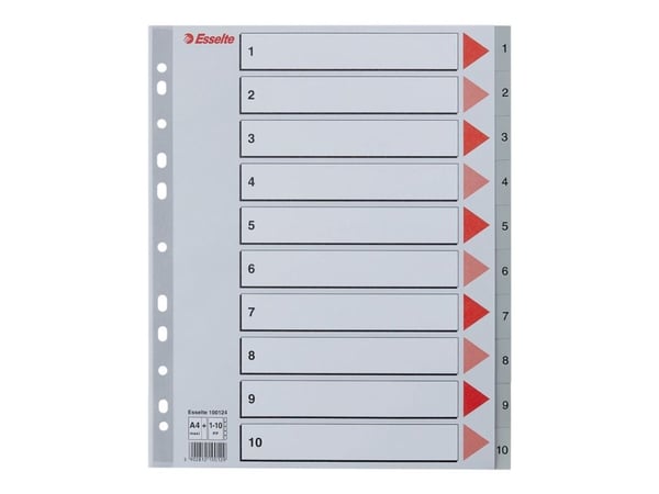 Plastregister Esselte A4 PP 1-10 Maxi grå m/kartonforblad - (10 sæt)