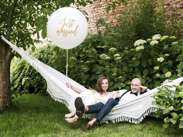 PartyDeco OLBON18D-008-019, Toy balloon, Latex, Gull, Hvit, Bryllup, Oval, 100 cm