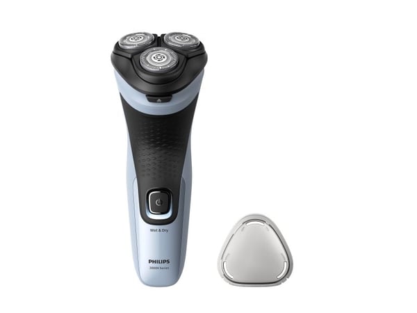 Philips Shaver 3000X Series X3003/00 Våt og tørr elektrisk barbermaskin, Roterende hode, Svart, Blå, PowerCut blade system, SH30, 2 år, Batteri