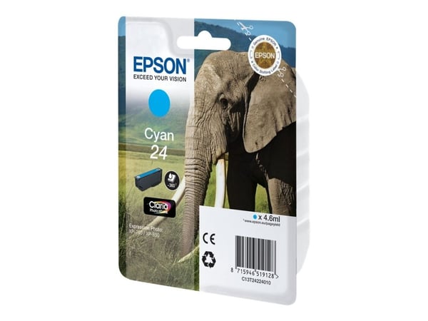 Epson 24 – 4,6 ml – syaani – alkuperäinen – läpipainopakkaus – mustekasetti – malleille Expression Photo XP-55, 750, 760, 850, 860, 950, 960; Expre...