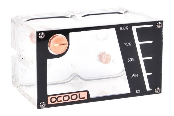 Alphacool Repack Dual Bayres 5.25" - Rev.2, Reservoar, Acetal, Messing, Perspex, Sort, Kobber, Gjennomsiktig, 1/4", 148 mm, 91 mm