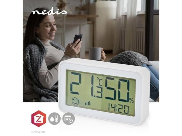 Nedis SmartLife - Temperatur- og fuktighetssensor - trådløs - ZigBee 3.0 - 2405 - 2480 Mhz - hvit