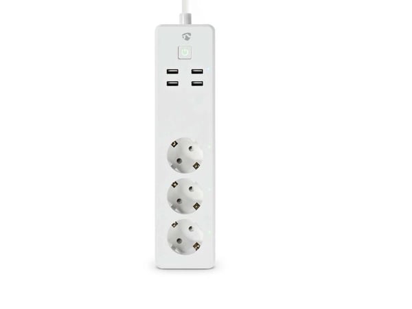 Nedis SmartLife - Smart strømstripe - AC 220 - 240 V - 3680 watt - utgangskontakter: 3 (3 x strømtype F, 4 x USB) - 1.8 m kabel - hvit