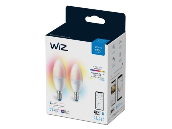 WiZ Colors - LED-lyspære - form: C37 - mattslipt finish - E14 - 4.9 W (ekvivalent 40 W) - klasse F - flerfarget/dagslys til varmt hvitt lys - 2200-...
