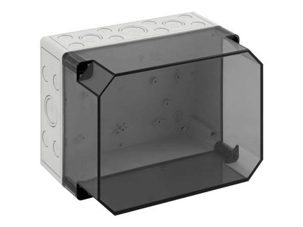 Montagekasse TK PS, polystyrol, KxBxD 254 x 180 x 165 mm, RAL7035 med transparent låg, IP66, tom, halogenfri, med udslagsblanketter