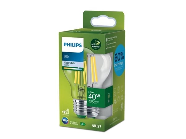 Philips Lamppu, 2,3 W, 40 W, E27, 485 lm, 50000 h, Viileä valkoinen