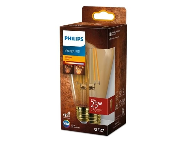 Philips Hehkulankalamppu, meripihkankeltainen 25W ST64 E27, 3,1 W, 25 W, E27, 250 lm, 15000 h, Flame