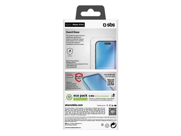 SBS TESCRGLIP1561P, Apple, iPhone 15 Pro, Støtbestandig, Ripebestandig, Sjokkresistent, Gjennomsiktig, 1 stykker