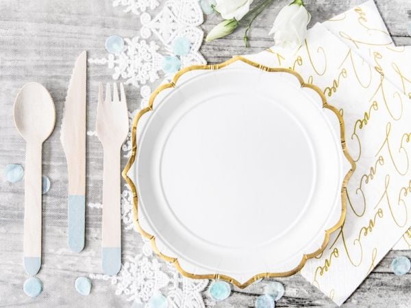 Party Deco Paper plates, white with golden edges, 18 cm, 6 pcs universal