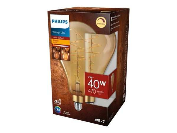 Philips Vintage - LED-filamentlyspære - form: A160 - E27 - 7 W (ekvivalent 40 W) - flammelys - 1800 K - ravgul gull
