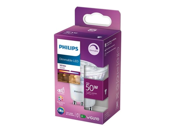 Philips Kohdelamppu 50W PAR16 GU10, 4 W, 50 W, GU10, 345 lm, 15000 h, Valkoinen