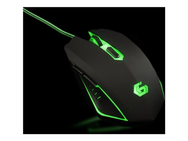 Gembird MUSG-001-G, Molempikätinen, USB A-tyyppi, 2400 DPI, Musta, Vihreä