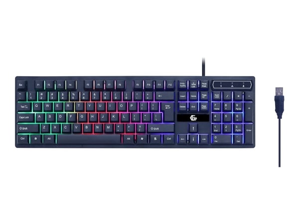 Gembird GMB Gaming Ghost GGS-UMGL4-02 - Sett med tastatur, mus, hodetelefon og musepute - bakgrunnsbelyst - USB - USA - fargeboks