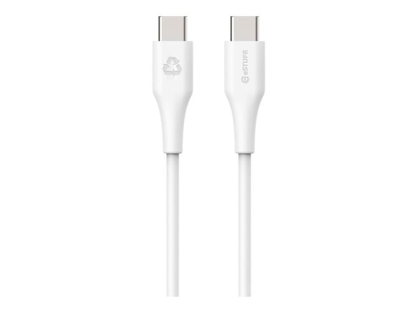 eSTUFF INFINITE - USB-kabel - USB-C (hann) rett til USB-C (hann) rett - USB 2.0 - 3 m - USB Power Delivery (60W), 100 % resirkulert plast - hvit