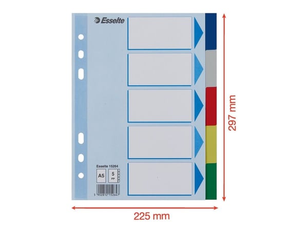 Esselte - Inndeler - 5 deler - for A5 (148 x 210 mm) - med fliker