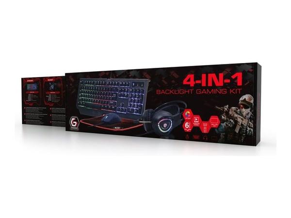 Gembird GMB Gaming Phantom GGS-UMGL4-01 - Paket med tangentbord, mus, headset och musdyna - bakgrundsbelyst - USB - amerikansk - färglåda