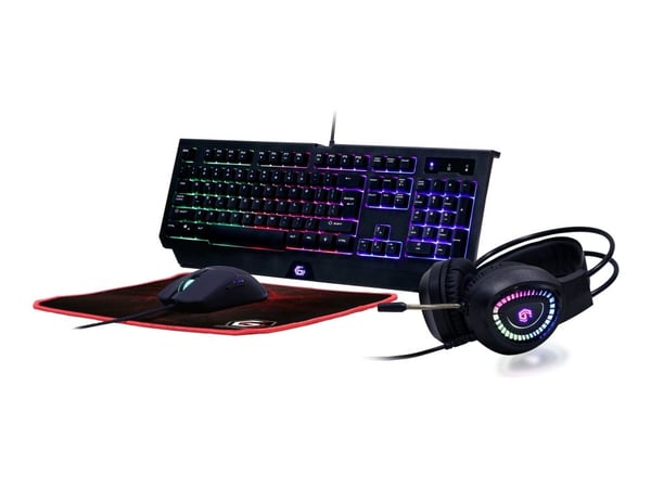 Gembird GMB Gaming Phantom GGS-UMGL4-01 - Paket med tangentbord, mus, headset och musdyna - bakgrundsbelyst - USB - amerikansk - färglåda