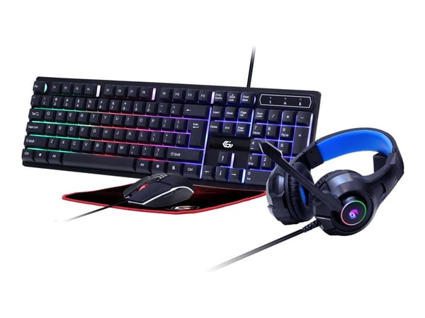 Gembird GMB Gaming Ghost GGS-UMGL4-02 - Sett med tastatur, mus, hodetelefon og musepute - bakgrunnsbelyst - USB - USA - fargeboks