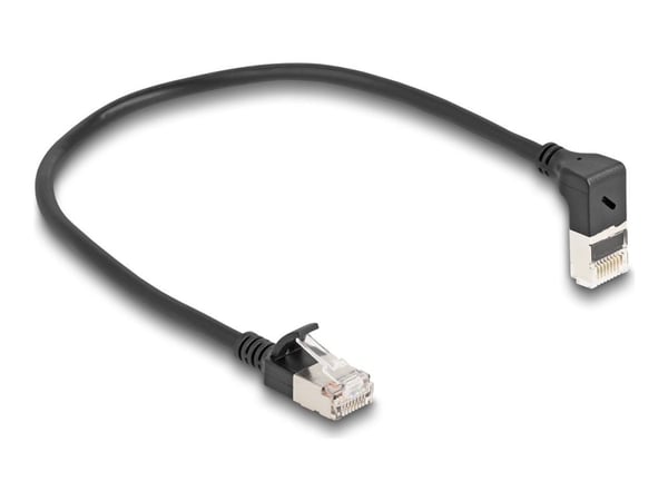 Delock - Koblingskabel - RJ-45 (hann) oppvinklet til RJ-45 (hann) rett - 25 cm - 4.5 mm - S/FTP - CAT 6a - med støvel, halogenfri, uten hindringer ...