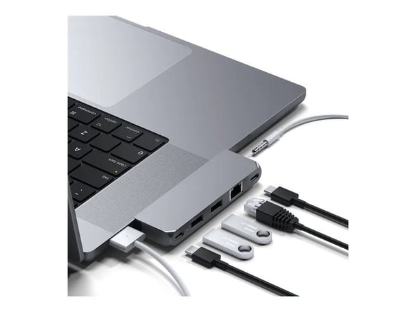 Satechi Pro Hub Mini, Langallinen, USB 3.2 Gen 1 (3.1 Gen 1) Type-C, 96 W, 1000 Mbit/s, Hopea, 40 Gbit/s