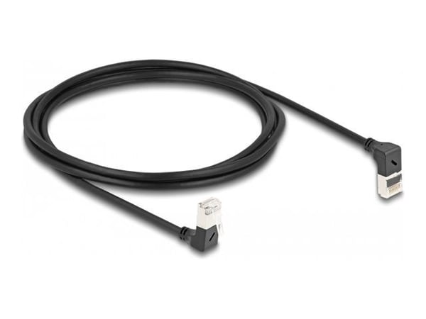 Delock RJ45 nettverkskabel Cat.6A S/FTP Slank 90° opp/ned vinklet 2 m svart