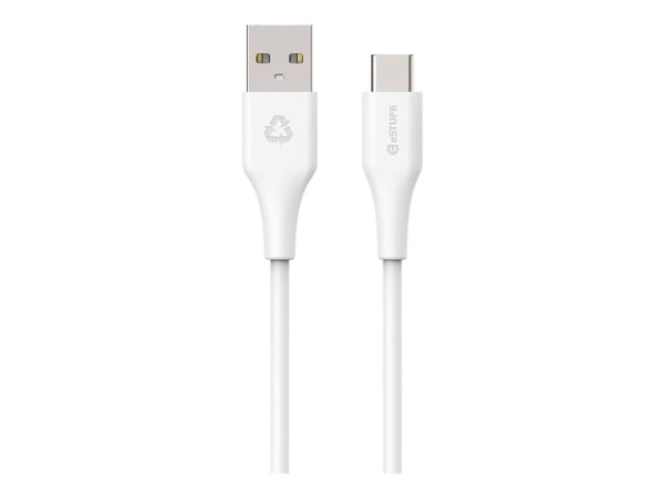 eSTUFF INFINITE - USB-kabel - 24 pin USB-C (hann) rett til USB (hann) rett - USB 2.0 - 1 m - USB Power Delivery (60W), 100 % resirkulert plast - hvit