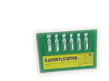 Øjenskylletavle t/væg med 6 30ml flasker