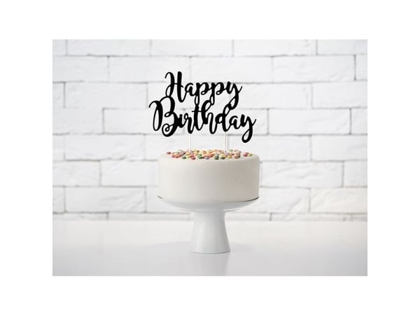 Party Deco tårt-topper Happy Birthday, svart, 22,5 cm (universal)