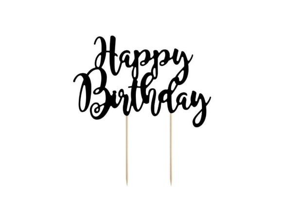 Party Deco tårt-topper Happy Birthday, svart, 22,5 cm (universal)