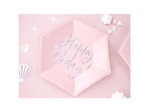 Tallerkner Happy Bday pink sekskant