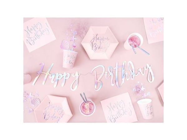 Tallerkner Happy Bday pink sekskant