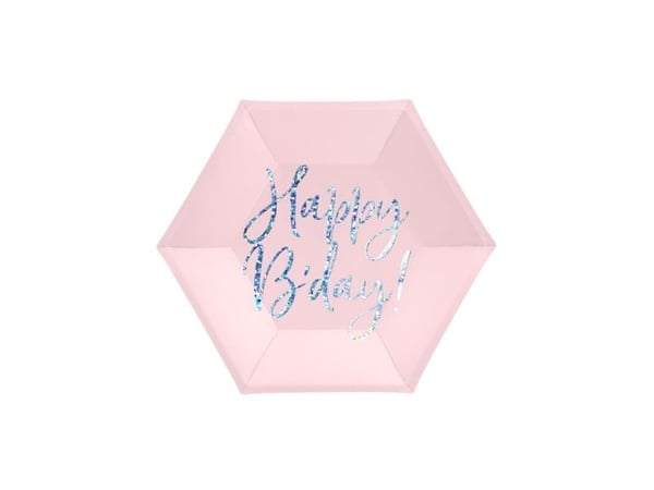 Tallerkner Happy Bday pink sekskant