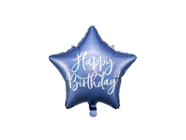 PartyDeco FB93-074-KARTON, Marineblå, Star, Folie, Bursdag, Engelsk, 40 cm