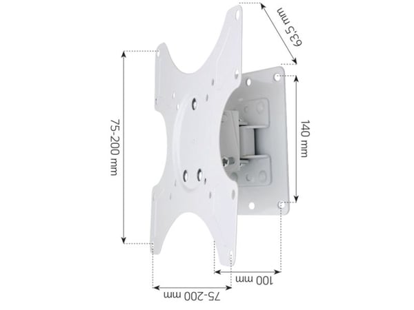 Techly ICA-LCD 2900WH, 94 cm (37"), 75 x 75 mm, 200 x 200 mm, -12 - 0°, Metalli, Hvid