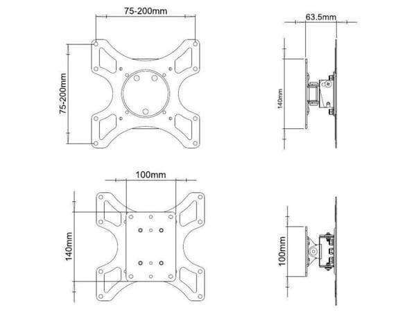 Techly ICA-LCD 2900WH, 94 cm (37"), 75 x 75 mm, 200 x 200 mm, -12 - 0°, Metalli, Hvid